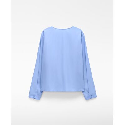 Adolfo Dominguez Blusa de mujer con escote barco drapeado. (38) Azul claro mujer Adolfo Dominguez Blusa de mujer con escote barco drapeado. (38) Azul claro mujer