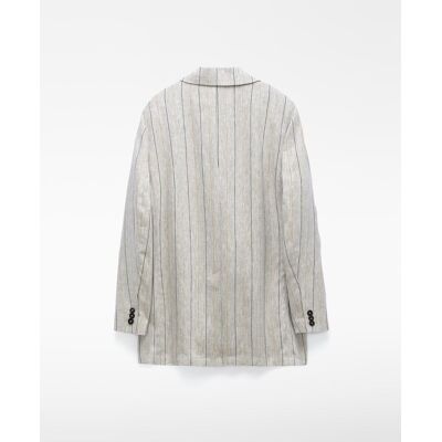 Adolfo Dominguez Blazer de mujer de rayas en lino europeo. (38) Roble / Blanco / Gris mujer Adolfo Dominguez Blazer de mujer de rayas en lino europeo. (38) Roble / Blanco / Gris mujer