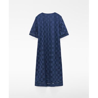 Adolfo Dominguez Vestido largo tipo caftán con bordado inglés. (38) Azul índigo mujer Adolfo Dominguez Vestido largo tipo caftán con bordado inglés. (38) Azul índigo mujer