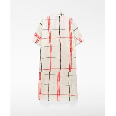 Adolfo Dominguez Vestido midi de cuadros en tejido seersucker. (40) Blanco / Rojo mujer Adolfo Dominguez Vestido midi de cuadros en tejido seersucker. (40) Blanco / Rojo mujer