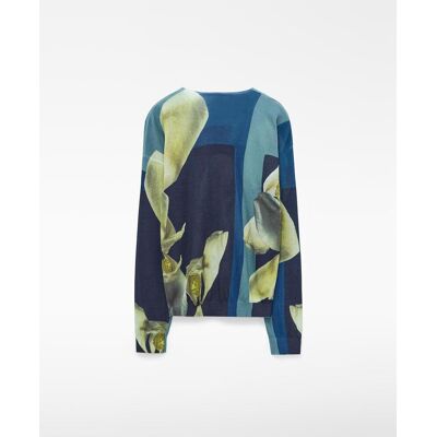 Adolfo Dominguez Jersey de mujer de punto fino estampado con cuello caja. (XS) Azul / Verde mujer Adolfo Dominguez Jersey de mujer de punto fino estampado con cuello caja. (XS) Azul / Verde mujer