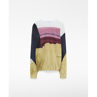 Adolfo Dominguez Jersey de mujer de punto fino estampado con cuello caja. (M) Azul/Beige mujer Adolfo Dominguez Jersey de mujer de punto fino estampado con cuello caja. (M) Azul/Beige mujer