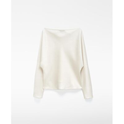 Adolfo Dominguez Blusa de mujer satinada con escote barco. (M) Blanco brillo mujer Adolfo Dominguez Blusa de mujer satinada con escote barco. (M) Blanco brillo mujer