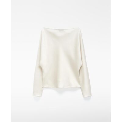 Adolfo Dominguez Blusa de mujer satinada con escote barco. (L) Blanco brillo mujer Adolfo Dominguez Blusa de mujer satinada con escote barco. (L) Blanco brillo mujer