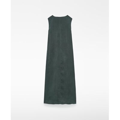 Adolfo Dominguez Vestido largo evasé con escote pico. (42) Verde oscuro mujer Adolfo Dominguez Vestido largo evasé con escote pico. (42) Verde oscuro mujer