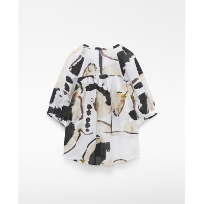 Adolfo Dominguez Blusa de mujer en algodón estampada con escote pico. (M) Negro / Amarillo mujer Adolfo Dominguez Blusa de mujer en algodón estampada con escote pico. (M) Negro / Amarillo mujer