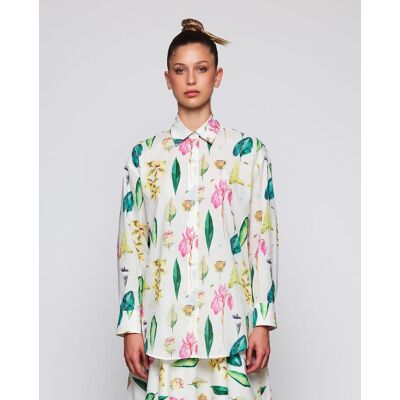 Mirto Camisa de mujer de manga larga con estampado botánico. (M) Blanco / Verde mujer Mirto Camisa de mujer de manga larga con estampado botánico. (M) Blanco / Verde mujer
