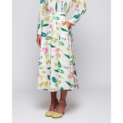 Mirto Falda midi con estampado botánico de algodón. (38) Blanco / Verde mujer Mirto Falda midi con estampado botánico de algodón. (38) Blanco / Verde mujer