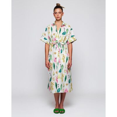 Mirto Vestido midi con estampado botánico de algodón. (36) Blanco / Verde mujer Mirto Vestido midi con estampado botánico de algodón. (36) Blanco / Verde mujer