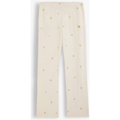 Scalpers Pantalón recto de mujer con bordados y apliques metálicos. (S) Blanco mujer Scalpers Pantalón recto de mujer con bordados y apliques metálicos. (S) Blanco mujer
