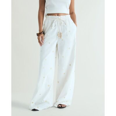 Scalpers Pantalón recto de mujer con bordados y apliques metálicos. (M) Blanco mujer Scalpers Pantalón recto de mujer con bordados y apliques metálicos. (M) Blanco mujer