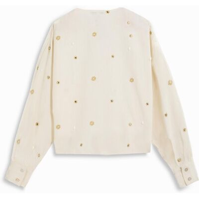 Scalpers Camisa de mujer bordada con cuello de pico. (L) Blanco mujer Scalpers Camisa de mujer bordada con cuello de pico. (L) Blanco mujer