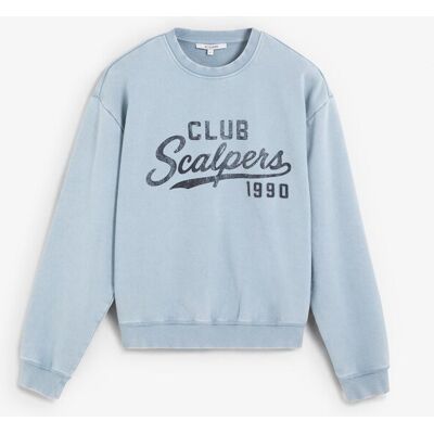 Scalpers Sudadera de mujer efecto lavado con logo frontal. (XS) Azul claro mujer Scalpers Sudadera de mujer efecto lavado con logo frontal. (XS) Azul claro mujer