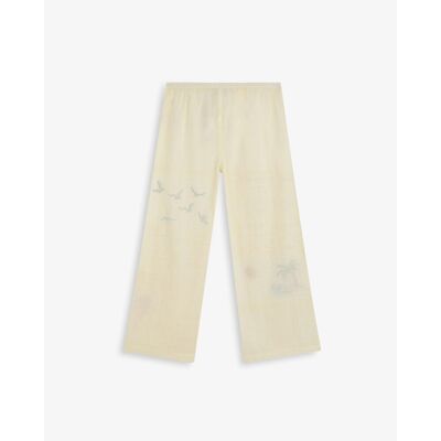 Scalpers Pantalón recto de mujer con encaje y detalles bordados. (L) Amarillo mujer Scalpers Pantalón recto de mujer con encaje y detalles bordados. (L) Amarillo mujer
