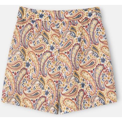 Silbon Bermuda de mujer lino estampado cachemir naranjas. (36) Naranja mujer Silbon Bermuda de mujer lino estampado cachemir naranjas. (36) Naranja mujer