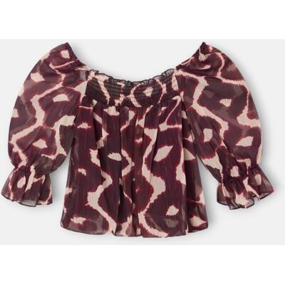 Silbon Blusa fruncida estampado marrones. (40) Marrón / Blanco roto mujer Silbon Blusa fruncida estampado marrones. (40) Marrón / Blanco roto mujer