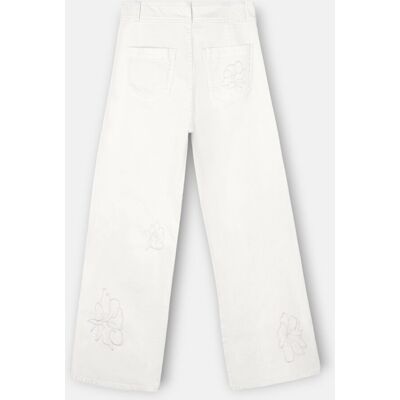 Silbon Pantalón ancho de mujer bordados flores crudo. (44) Blanco mujer Silbon Pantalón ancho de mujer bordados flores crudo. (44) Blanco mujer