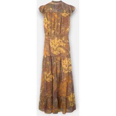 Silbon Vestido midi vuelo estampado naranjas. (34) Naranja mujer Silbon Vestido midi vuelo estampado naranjas. (34) Naranja mujer