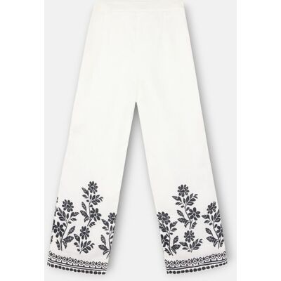 Silbon Pantalón ancho de mujer estampado flores blanca. (34) Blanco mujer Silbon Pantalón ancho de mujer estampado flores blanca. (34) Blanco mujer