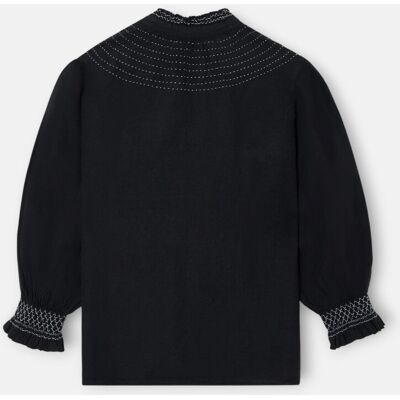 Silbon Camisa fruncida manga larga lino negra. (S) Negro mujer Silbon Camisa fruncida manga larga lino negra. (S) Negro mujer