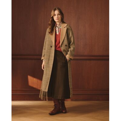 Lloyd's Abrigo de mujer largo de cuadros y flecos. (40) 730 Camel mujer Lloyd's Abrigo de mujer largo de cuadros y flecos. (40) 730 Camel mujer