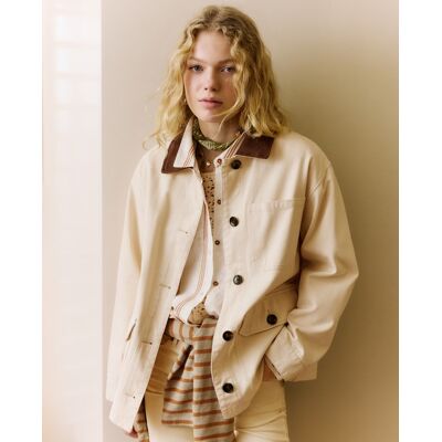 Southern Cotton Parka de sarga de mujer con cuello a contraste. (38) 120 Crudo mujer Southern Cotton Parka de sarga de mujer con cuello a contraste. (38) 120 Crudo mujer
