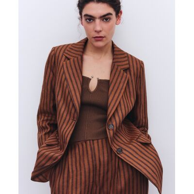 Tintoretto Blazer de mujer lino con rayas. (34) 740 Tabaco mujer Tintoretto Blazer de mujer lino con rayas. (34) 740 Tabaco mujer