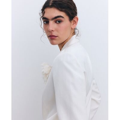 Tintoretto Blazer traje satinada flor de mujer. (38) Blanco mujer Tintoretto Blazer traje satinada flor de mujer. (38) Blanco mujer