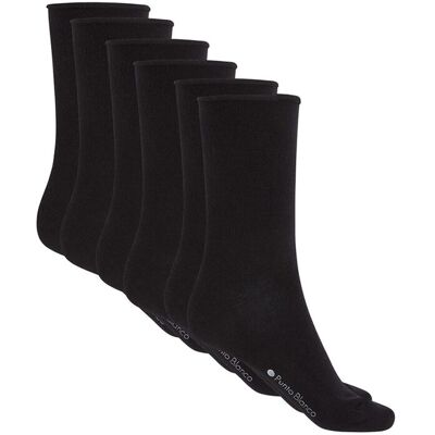 Blanco Pack de tres pares de calcetines cortos de mujer lisos con puño roulé. Hecho en España. Negro mujer Blanco Pack de tres pares de calcetines cortos de mujer lisos con puño roulé. Hecho en España. Negro mujer