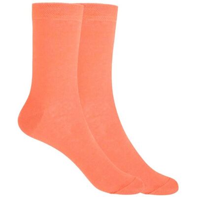 Blanco Pack de 2 pares de calcetines de mujer de algodón lisos. (Única) Naranja mujer Blanco Pack de 2 pares de calcetines de mujer de algodón lisos. (Única) Naranja mujer