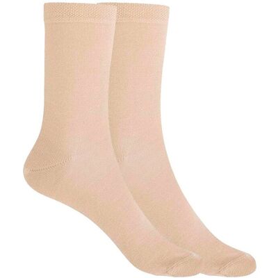 Blanco Pack de 2 pares de calcetines de mujer de algodón lisos. (Única) Beige mujer Blanco Pack de 2 pares de calcetines de mujer de algodón lisos. (Única) Beige mujer