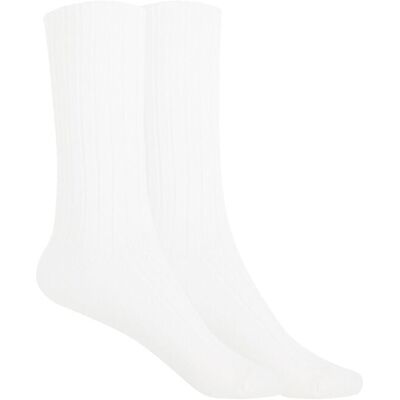 Blanco Pack de 2 pares de calcetines de mujer de bambú canalé con puño no aprieta. (Única) Crudo mujer Blanco Pack de 2 pares de calcetines de mujer de bambú canalé con puño no aprieta. (Única) Crudo mujer