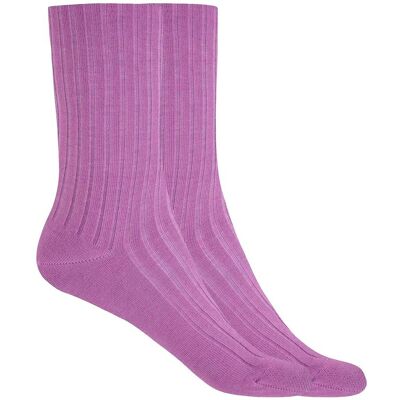 Blanco Pack de 2 pares de calcetines de mujer de bambú canalé con puño no aprieta. (Única) Lila mujer Blanco Pack de 2 pares de calcetines de mujer de bambú canalé con puño no aprieta. (Única) Lila mujer