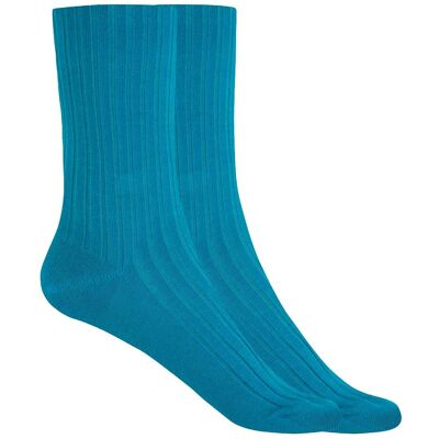 Blanco Pack de 2 pares de calcetines de mujer de bambú canalé con puño no aprieta. (Única) Azul Turquesa mujer Blanco Pack de 2 pares de calcetines de mujer de bambú canalé con puño no aprieta. (Única) Azul Turquesa mujer