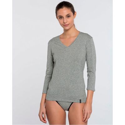Blanco Camiseta interior de mujer de manga 3-4 en algodón. (42) Gris mujer Blanco Camiseta interior de mujer de manga 3-4 en algodón. (42) Gris mujer