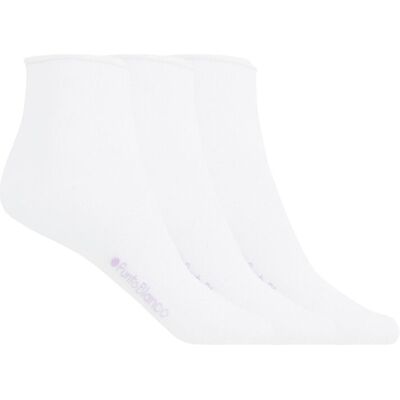 Pack de 3 pares de calcetines de mujer de algodón mercerizado lisos con puño roulé. (Única) Blanco mujer Pack de 3 pares de calcetines de mujer de algodón mercerizado lisos con puño roulé. (Única) Blanco mujer