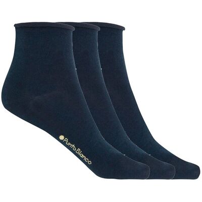 Blanco Pack de 3 pares de calcetines de mujer de algodón mercerizado lisos con puño roulé. (Única) Azul marino mujer Blanco Pack de 3 pares de calcetines de mujer de algodón mercerizado lisos con puño roulé. (Única) Azul marino mujer