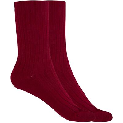 Blanco Pack de 2 pares de calcetines de mujer de bambú canalé con puño no aprieta. (Única) Burdeos mujer Blanco Pack de 2 pares de calcetines de mujer de bambú canalé con puño no aprieta. (Única) Burdeos mujer