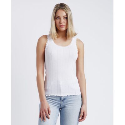 Admas Camiseta interior de mujer de punto canalé con detalles de puntilla lencera. (42) Blanco mujer Admas Camiseta interior de mujer de punto canalé con detalles de puntilla lencera. (42) Blanco mujer