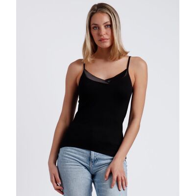 Admas Camiseta interior de mujer de punto viscosa con detalles satinados. (46) Negro mujer Admas Camiseta interior de mujer de punto viscosa con detalles satinados. (46) Negro mujer