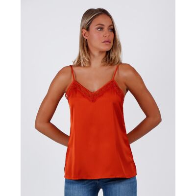 Admas Camiseta interior de mujer de tela satén con detalles lenceros. (46) Naranja mujer Admas Camiseta interior de mujer de tela satén con detalles lenceros. (46) Naranja mujer