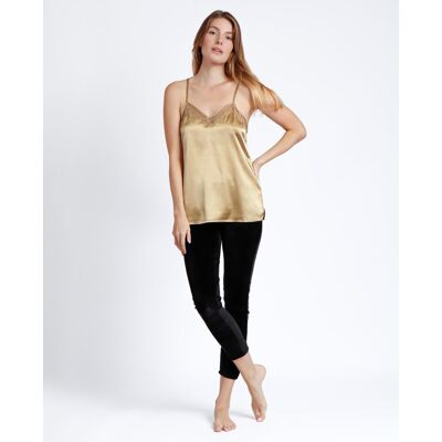Admas Camiseta interior de mujer de tela satén con detalles lenceros. (42) Oro mujer Admas Camiseta interior de mujer de tela satén con detalles lenceros. (42) Oro mujer