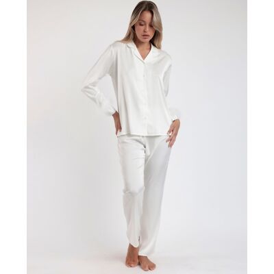 Admas Pijama abierto largo de mujer de tela satén con plumas removibles. (48) Blanco mujer Admas Pijama abierto largo de mujer de tela satén con plumas removibles. (48) Blanco mujer