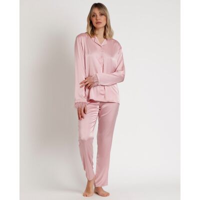 Admas Pijama abierto largo de mujer de tela satén con plumas removibles. (46) Rosa mujer Admas Pijama abierto largo de mujer de tela satén con plumas removibles. (46) Rosa mujer