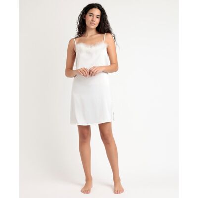 Admas Camisón novia corto de tela satén con detalles de plumas removibles. (44) Blanco mujer Admas Camisón novia corto de tela satén con detalles de plumas removibles. (44) Blanco mujer