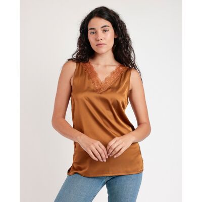 Admas Camiseta interior de mujer sin mangas de tela satén con detalles lenceros. (46) Marrón mujer Admas Camiseta interior de mujer sin mangas de tela satén con detalles lenceros. (46) Marrón mujer