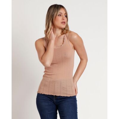 Admas Camiseta interior de mujer de punto canalé con detalles de puntilla lencera. (42) Beige mujer Admas Camiseta interior de mujer de punto canalé con detalles de puntilla lencera. (42) Beige mujer