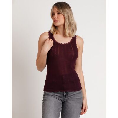 Admas Camiseta interior de mujer de punto canalé con detalles de puntilla lencera. (42) Morado mujer Admas Camiseta interior de mujer de punto canalé con detalles de puntilla lencera. (42) Morado mujer