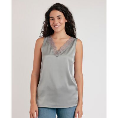 Admas Camiseta interior de mujer sin mangas de tela satén con detalles lenceros. (42) Gris claro mujer Admas Camiseta interior de mujer sin mangas de tela satén con detalles lenceros. (42) Gris claro mujer