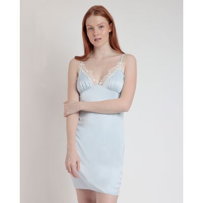 Admas Camisón corto de mujer de tela satén con detalles de puntilla guipur. (42) Azul mujer Admas Camisón corto de mujer de tela satén con detalles de puntilla guipur. (42) Azul mujer